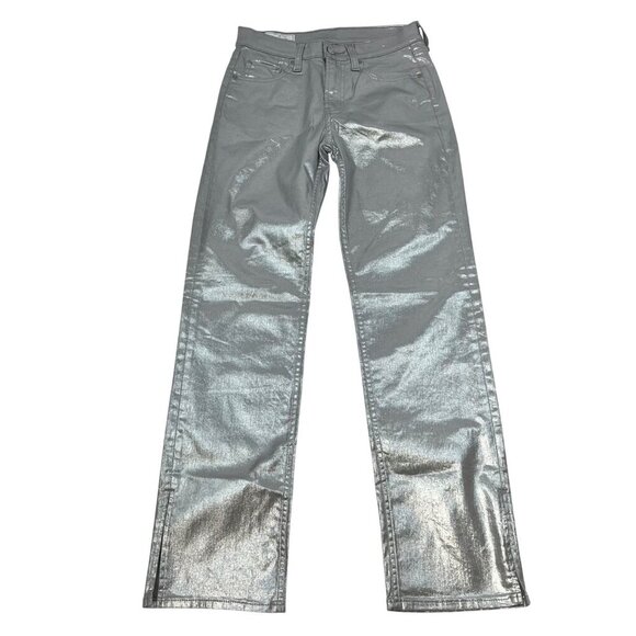 Gap Womens Silver Metallic 90s Loose Fit Pants Mid Rise Vented Cuff Size 0R - Picture 1 of 9